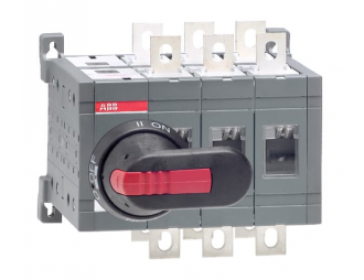 OT160E03CP Przełącznik (I-0-II) 160A, 3P, napęd z przodu, z wałkiem i czarną rączką IP65, montaż na płycie montażowej, zestaw ś,