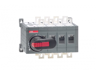 OT200E04CP Przełącznik (I-0-II) 200A, 4P, napęd z przodu, z wałkiem i czarną rączką IP65, montaż na płycie montażowej, zestaw ś,