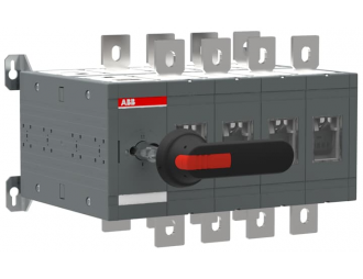 OT630E04CP Przełącznik (I-0-II) 630A, 4P, napęd z przodu, z wałkiem i czarną rączką IP65, montaż na płycie montażowej, zestaw ś,