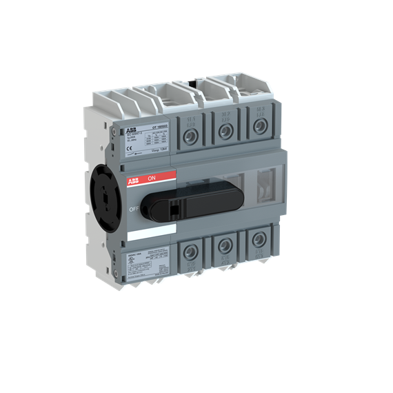 OT160G03K Rozłącznik izolacyjny 160A, 3P, napęd z przodu, z rączką mocowaną na aparacie, osłona zacisków kablowych IP20, montaż