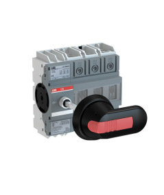 OT160G03P Rozłącznik izolacyjny 160A, 3P, napęd z przodu, z wałkiem i czarną rączką IP65, osłona zacisków kablowych IP20, monta