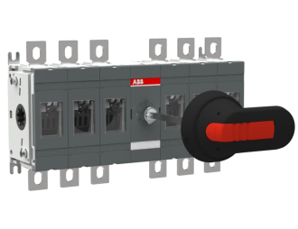 OT200E33P rozłącznik izolacyjny 200A, 6P, napęd z przodu, z wałkiem i czarną rączką IP65, montaż na płycie montażowej, zestaw ś,